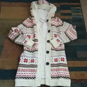 sweater long above knee/ button up / hood/ warm/ lined , well made and warm